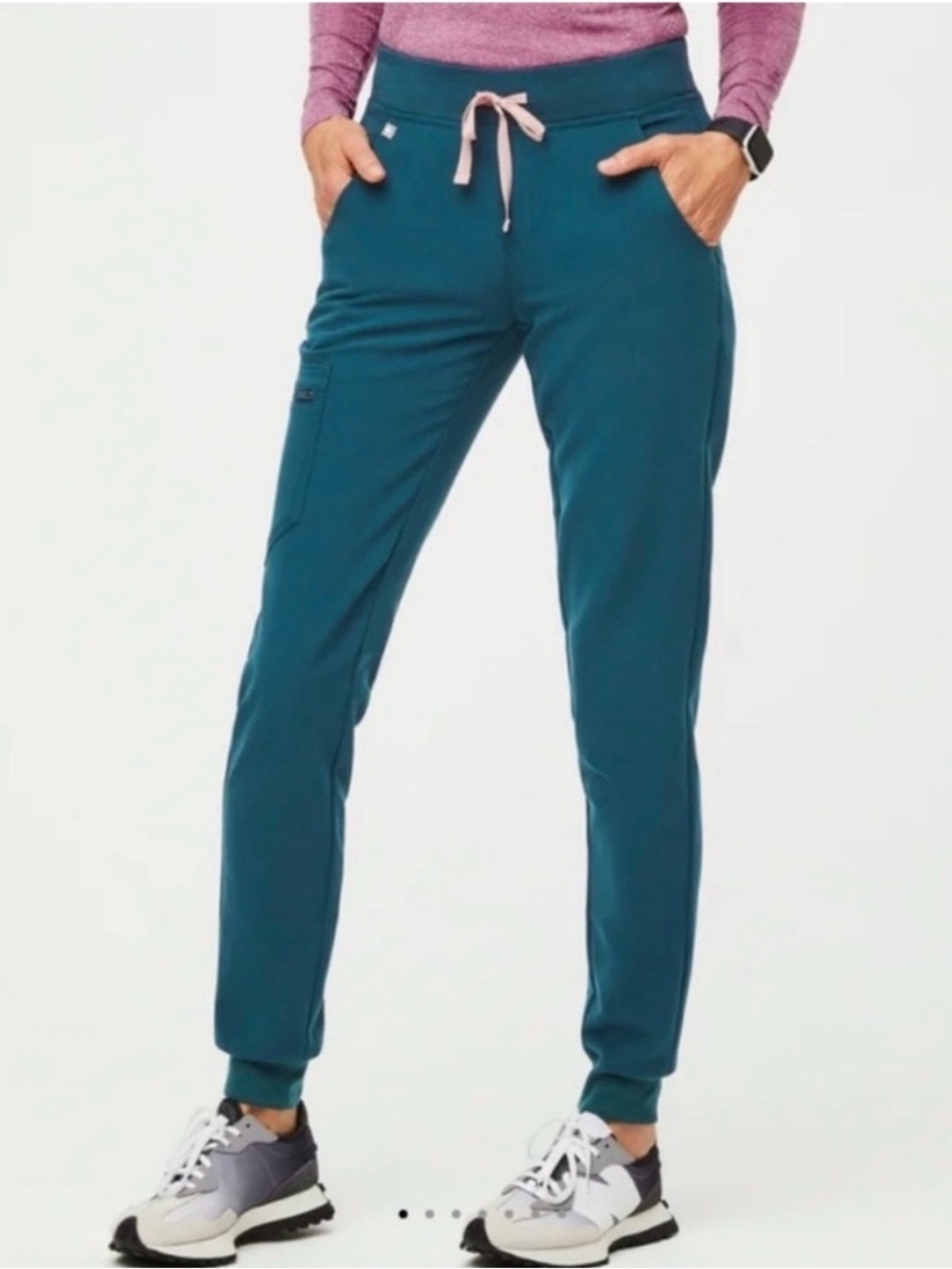 Figs Zamora Jogger Scrub Pants in Caribbean Blue Light Pink Drawstring Size XS